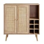 Kyros Cane Bar Cabinet in solid Sheesham wood with handwoven cane doors