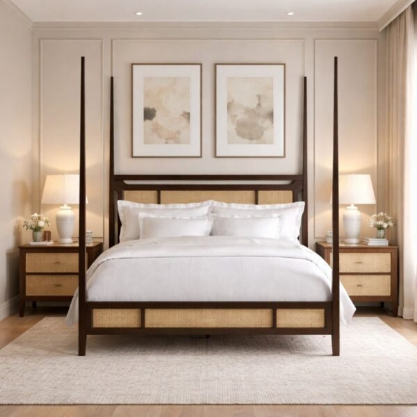 EvoCanewood sheesham wood bed with solid wood frame and cane detailing