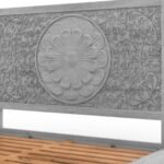 Flora Grey handcrafted grey wooden bed made from mango wood with floral carved headboard