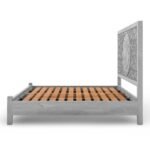 Flora Grey handcrafted grey wooden bed made from mango wood with floral carved headboard