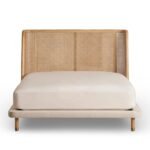 Linea solid wood cane bed with handwoven cane headboard