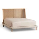 Linea solid wood cane bed with handwoven cane headboard