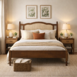 Luxecraft cane bed with solid wood frame and handwoven cane headboard