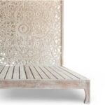 Magnolia mango wood bed with floral handcarved headboard