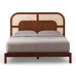 Maison rattan bed with solid wood frame and woven rattan headboard