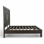Nivaan hand carved mango wood bed with floral carved headboard in dark finish
