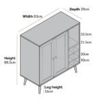 NoirCane Sheesham wood bar cabinet with black finish and natural cane doors, wine rack, display shelf, and mid-century legs.