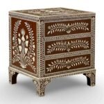 Noorja Bone Inlay Bedside Table handcrafted from solid mango wood with floral bone inlay design