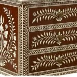 Noorja Bone Inlay Bedside Table handcrafted from solid mango wood with floral bone inlay design