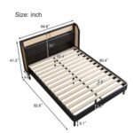 Sheesham wood cane bed with modern upholstered headboard