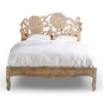 Shilpaura floral carved wooden bed with handcrafted Sheesham wood headboard