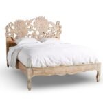 Shilpaura floral carved wooden bed with handcrafted Sheesham wood headboard