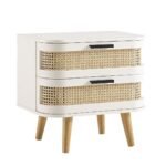 VERA white cane side table with two drawers made from solid Sheesham wood