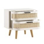 VERA white cane side table with two drawers made from solid Sheesham wood