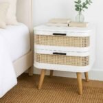 VERA white cane side table witazh two drawers made from solid Sheesham wood