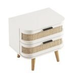 VERA white cane side table with two drawers made from solid Sheesham wood