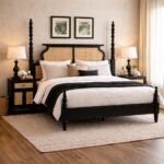 Virasat cane poster bed made from solid mango wood with woven cane headboard