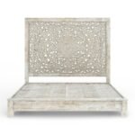 Whitehaven handcrafted white bed in distressed finish made from solid sheesham wood