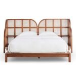 ZenWeave coastal bedroom bed with solid wood frame and woven cane headboard
