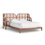 ZenWeave coastal bedroom bed with solid wood frame and woven cane headboard