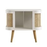 Solid Sheesham wood bedside table with natural cane panels and open storage