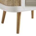 Solid Sheesham wood bedside table with natural cane panels and open storage