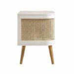 Solid Sheesham wood bedside table with natural cane panels and open storage