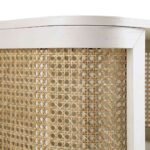 Solid Sheesham wood bedside table with natural cane panels and open storage