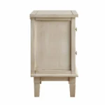 White distressed mango wood bedside table with hand-carved floral drawer