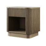Fluto handcrafted mango wood bedside table with fluted texture and open shelf storage