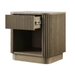 Fluto handcrafted mango wood bedside table with fluted texture and open shelf storage