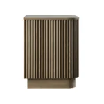 Fluto handcrafted mango wood bedside table with fluted texture and open shelf storage