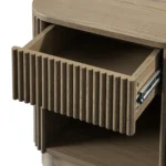 Fluto handcrafted mango wood bedside table with fluted texture and open shelf storage