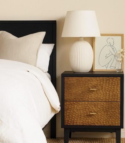 Kreta contemporary mango wood bedside table in matte black finish