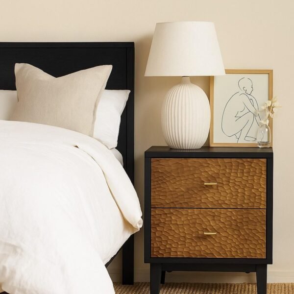 Kreta contemporary mango wood bedside table in matte black finish