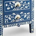 Sapphire Bloom blue handcrafted bone inlay bedside table with floral design and single drawer