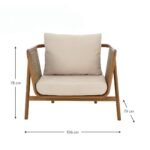 Rattan armchair with solid wood frame, cane sides and beige upholstered cushion