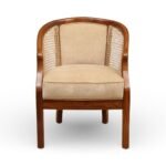GROVEA cane armchair in solid Sheesham wood with natural cane and upholstered seat