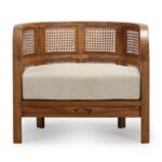 Lunaro rattan accent chair with solid wood frame and handwoven cane panels