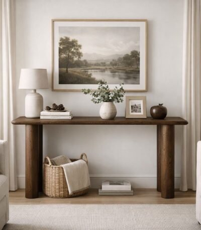 mango wood console table made from solid wood with rounded edges