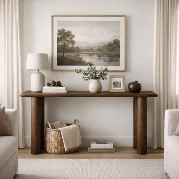mango wood console table made from solid wood with rounded edges