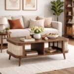 Aurex cane coffee table in Sheesham wood with open storage
