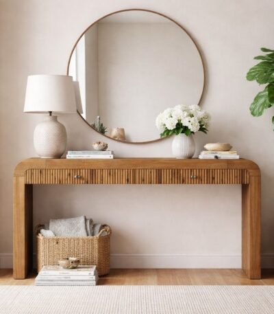 SoftEdge handcrafted sheesham wood console table with rounded edges