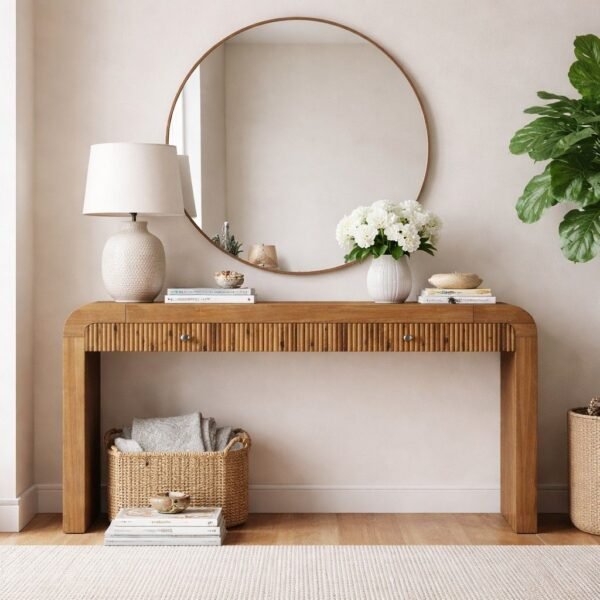 SoftEdge handcrafted sheesham wood console table with rounded edges