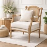 Solid wood cane chair in Sheesham wood with cane back and upholstered cushion