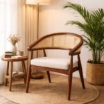 Restaurant cane armchair in solid sheesham wood with cane back