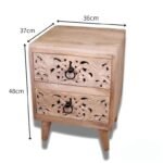 Carved bedside table in solid sheesham wood with handcarved floral design and natural finish
