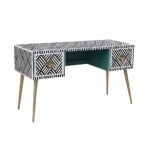 Black white bone inlay study table in luxury home office interior
