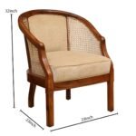 Sheesham wood cane armchair with cushioned seat for restaurant use
