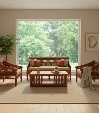 handcarved wooden sofa set in solid sheesham wood